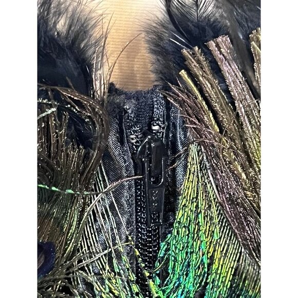 Fantasy Masquerade Peacock Feather Corset Dress Burlesque Gothic Steampunk Hi Lo - Picture 4 of 16